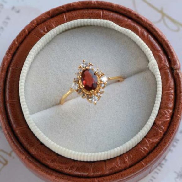 Natural Gemstone Ring Gold Vermeil Red Garnet ring for Her Retro Open Ring - Picture 7 of 12